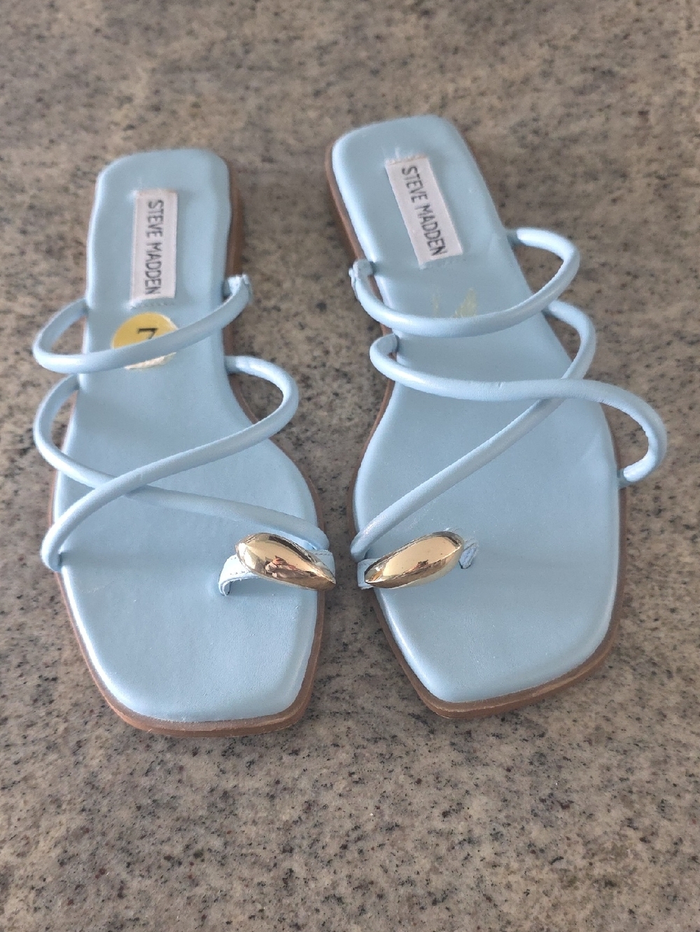 Steve Madden Pale Blue Strappy Toe-Loop Sandals with Gold Accent
